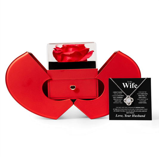 Love Knot Necklace with Red Heart Rose Box