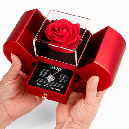 Love Knot Necklace with Red Heart Rose Box