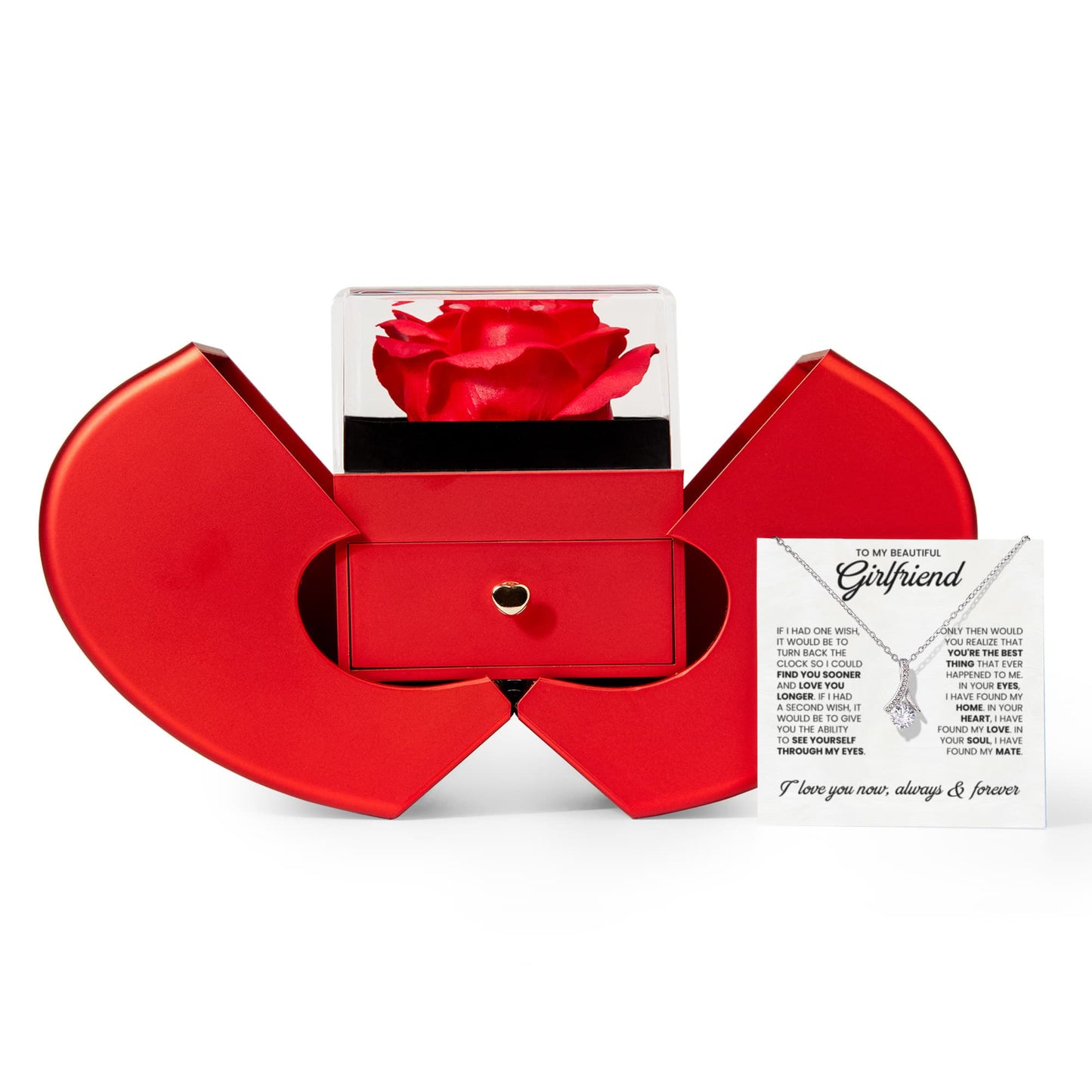 Alluring Beauty Necklace with Red Heart Rose Box