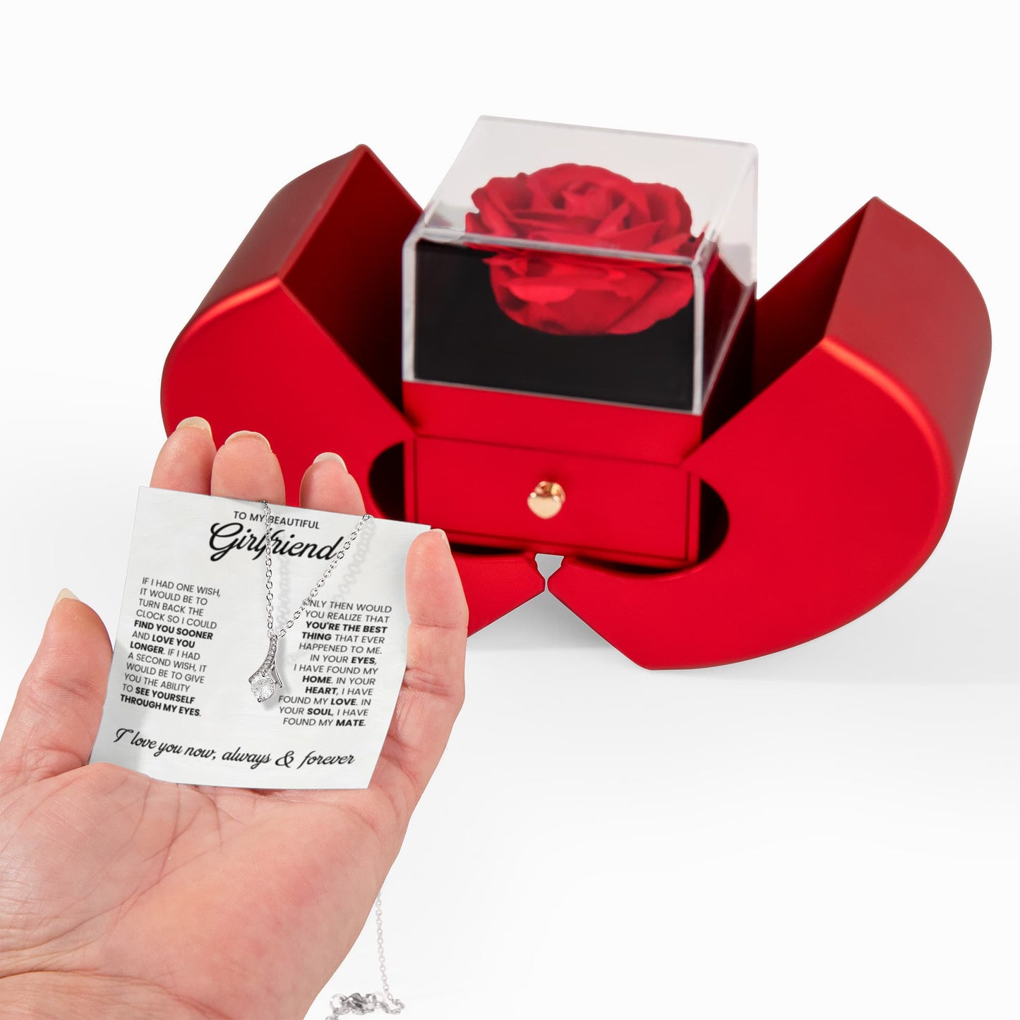 Alluring Beauty Necklace with Red Heart Rose Box
